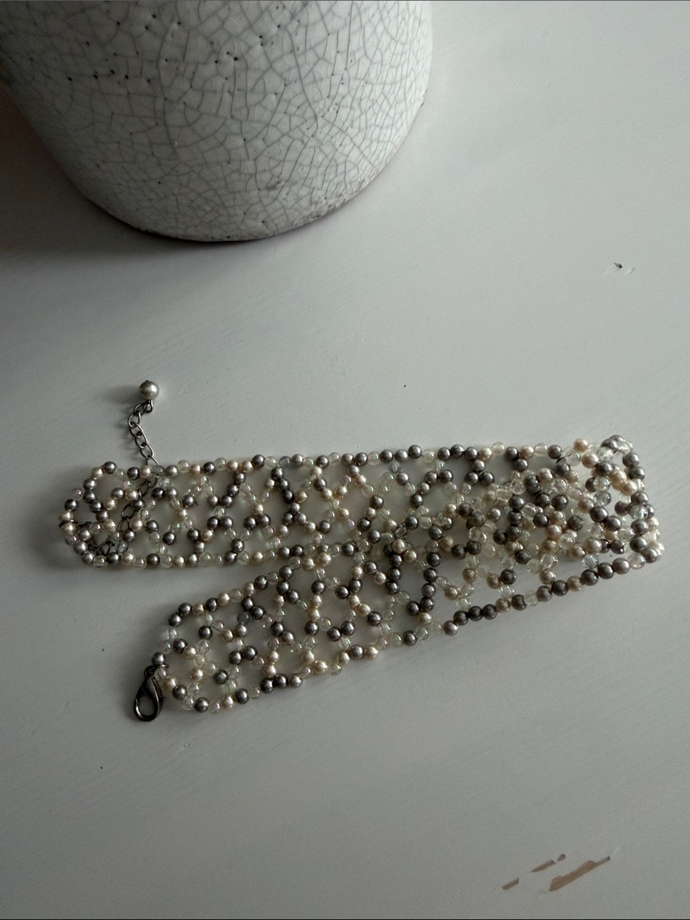 Multi-Strand Pearl and Silver Bead Choker Necklace Vintage Inspired - Picture 2 of 4